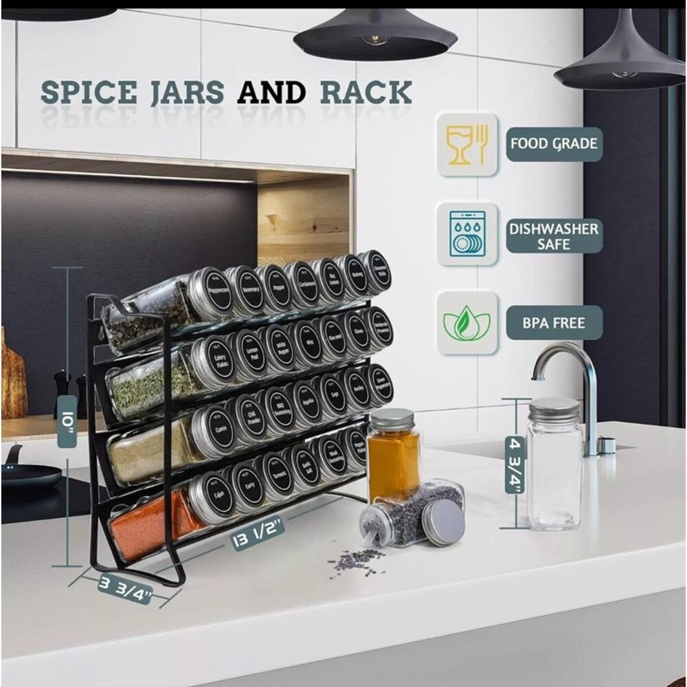 Spice Rack with 28 Spice Jars Spice Rack Organizer for Cabinet Spice Jars with - Picture 3 of 6